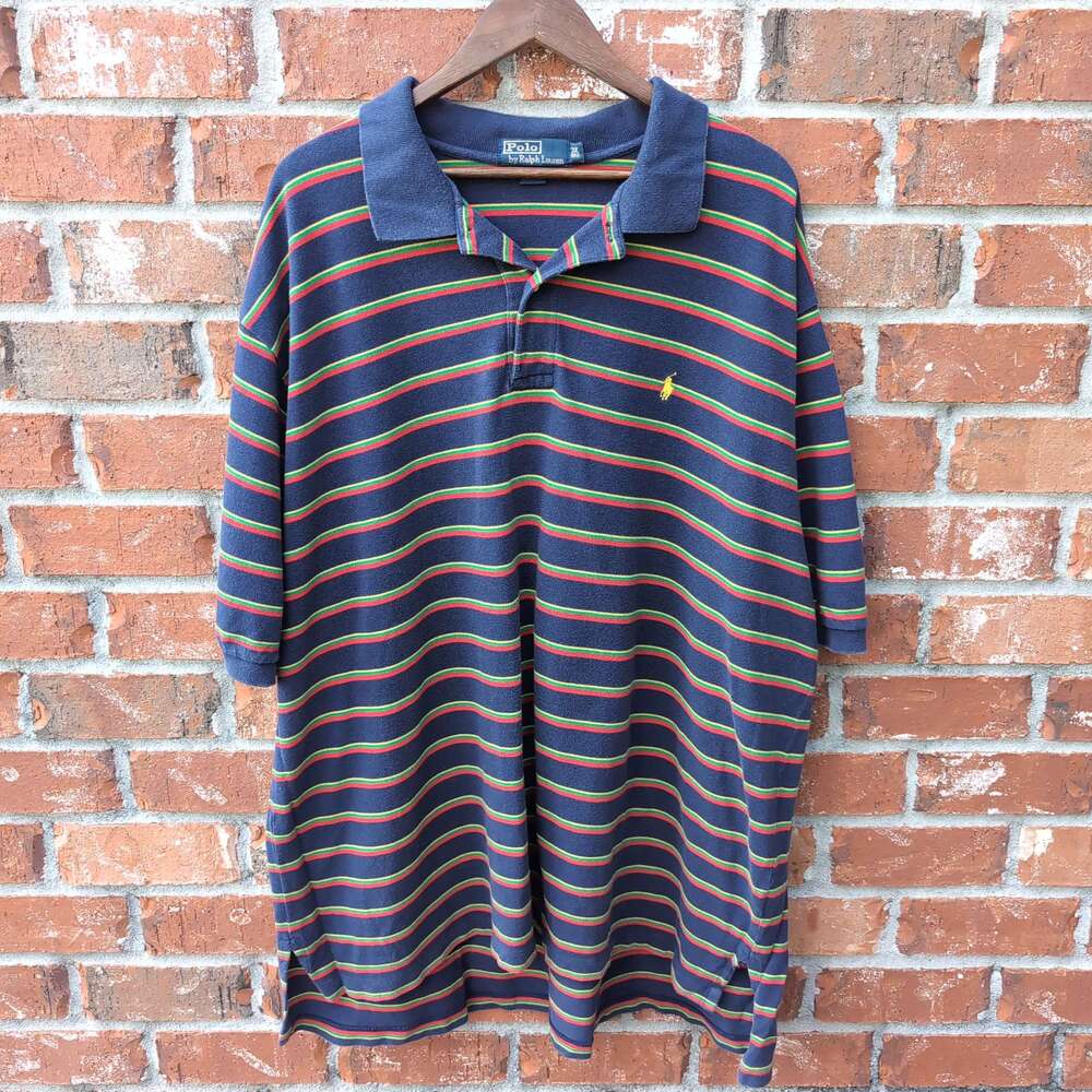 Polo Ralph Lauren Striped Polo Shirt Mens 3X Big Navy Cotton Vintage
